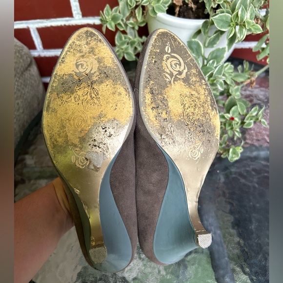 Poetic licence | brown suede wedge heels with golden snakeskin details | sz 6.5 - Picture 7 of 12